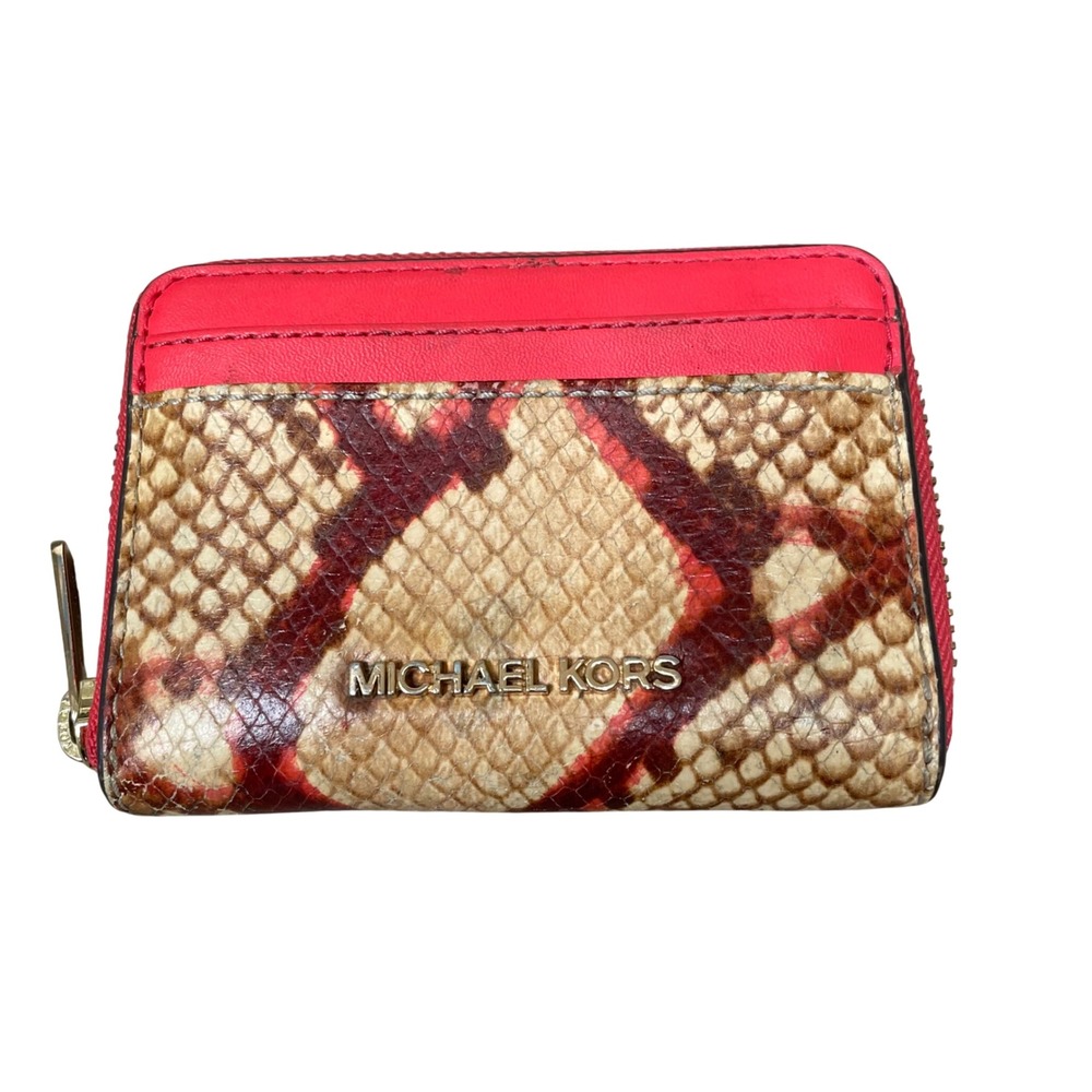 Michael Kors Jet Set card case in coral tan python embossed leather